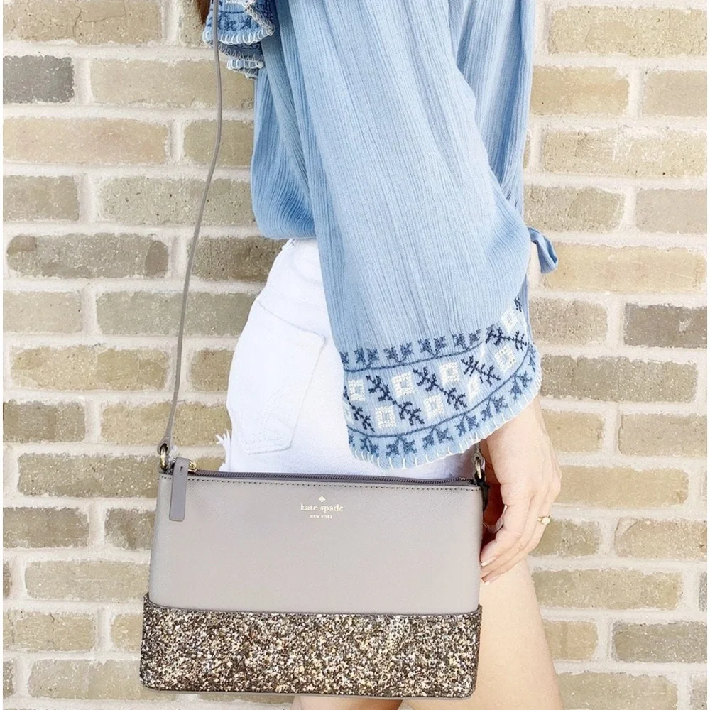 Kate Spade Greta Court Ramey Glitter Small Crossbody Gray